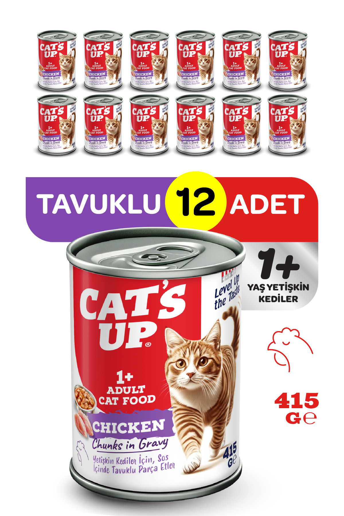 Cats Up Yaş Yetişkin Kedi Maması Tavuklu 415gr 12Li - Görsel 1