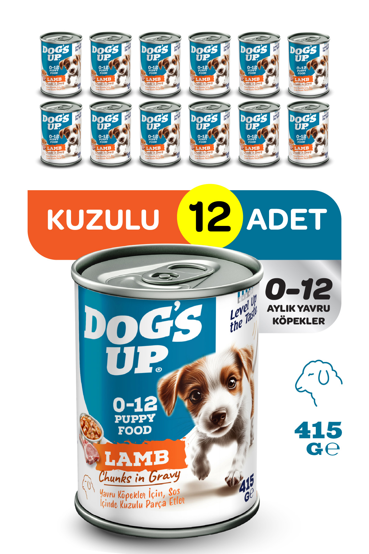 Dogs Up Yaş Yavru Köpek Maması Kuzu Etli 415gr 12Li - Görsel 1