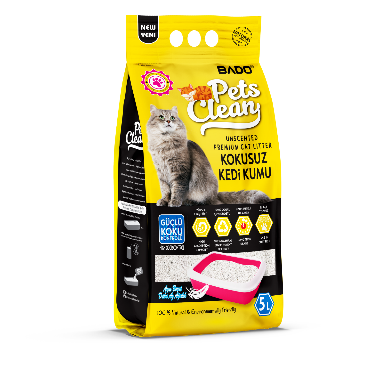 Pets Clean Kedi Kumu Natural Kokusuz 5Lt - Görsel 1