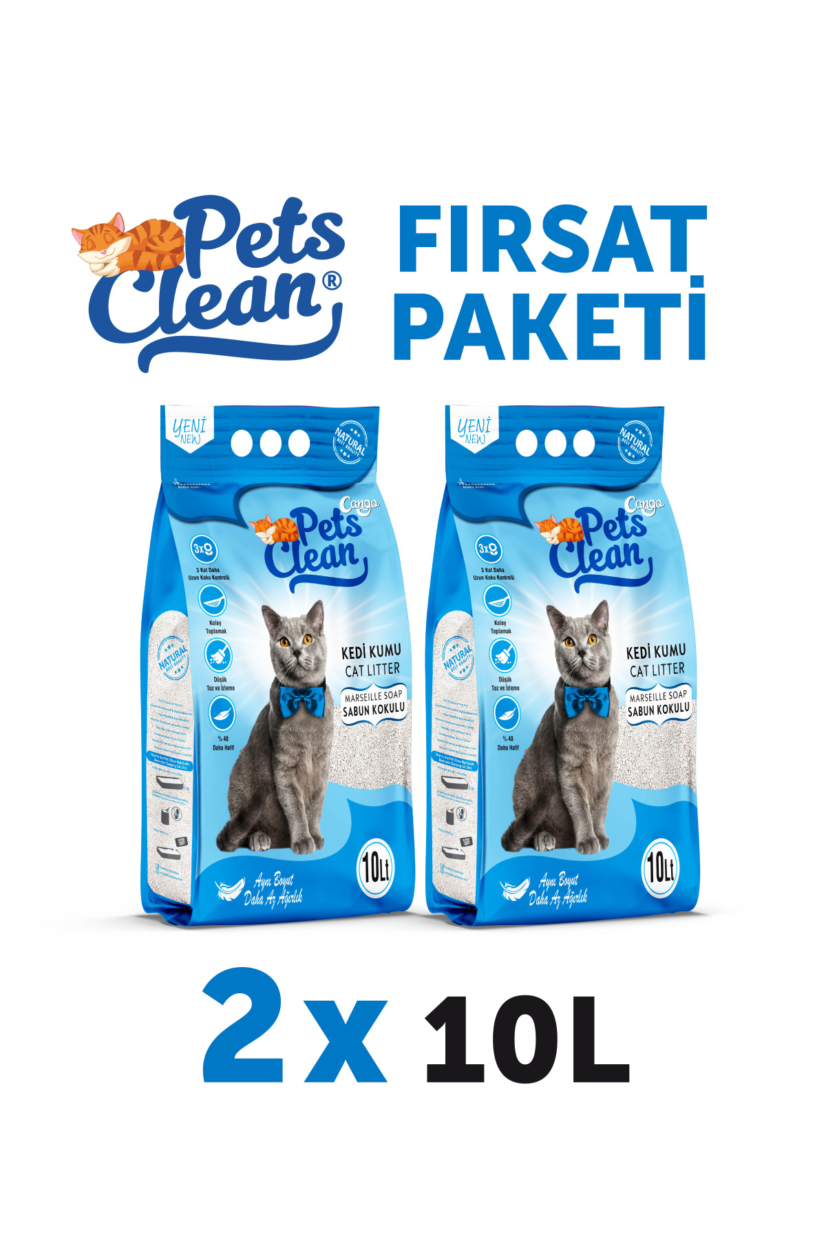Pets Clean Kedi Kumu Marsilya Sabun Kokulu 10Lt 2Li - Görsel 1