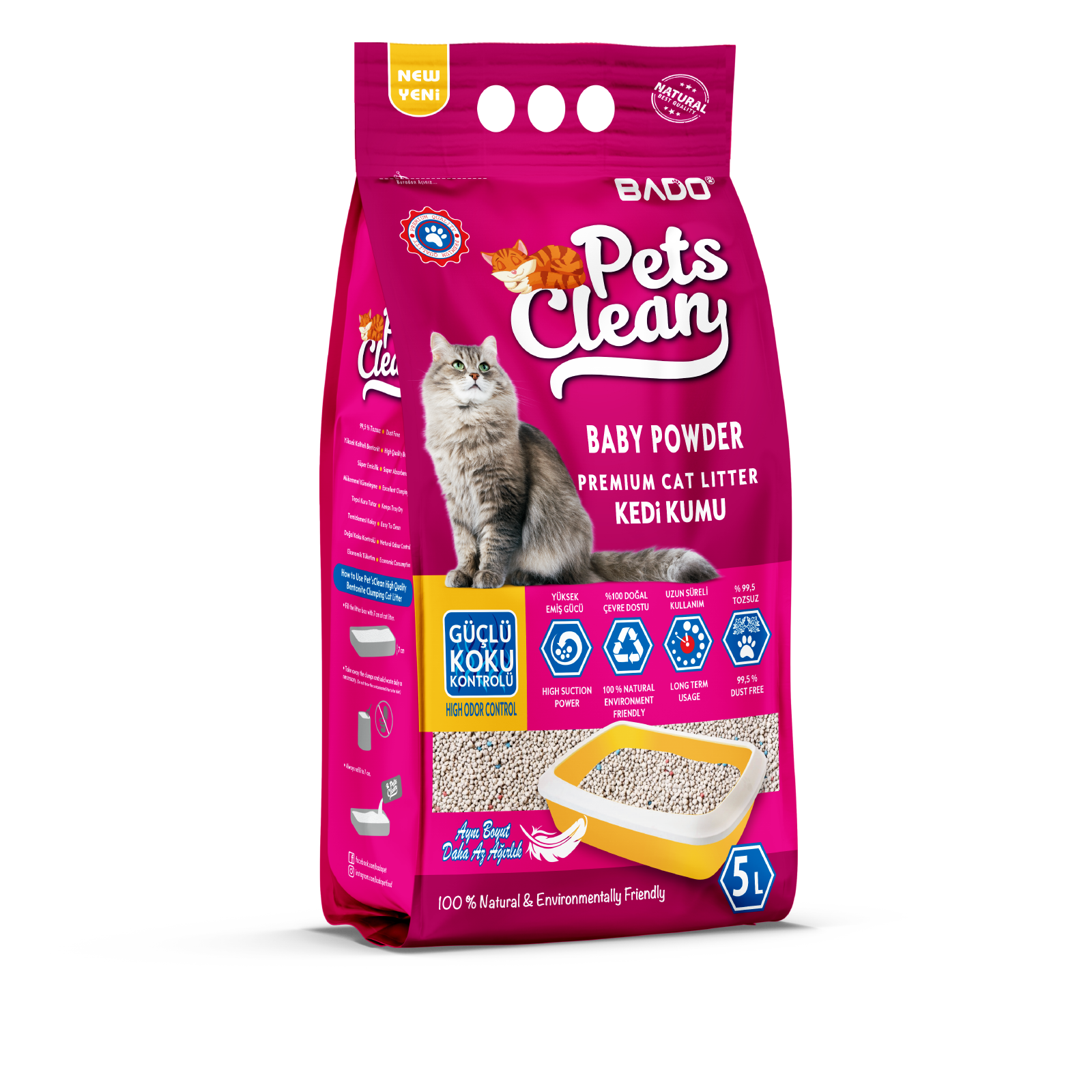 Pets Clean Kedi Kumu Pudra Kokulu 5LT - Görsel 1