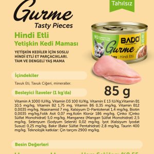 BADO GURME YAŞ YETİŞKİN KEDİ MAMASI HİNDİ ETLİ 85 GR - Görsel 6