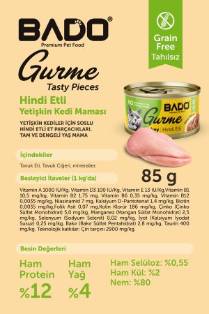 BADO GURME YAŞ YETİŞKİN KEDİ MAMASI HİNDİ ETLİ 85 GR - Görsel 6
