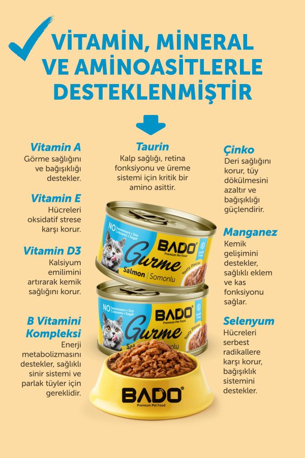 BADO GURME YAŞ YETİŞKİN KEDİ MAMASI SOMONLU 85 GR 36 ADET