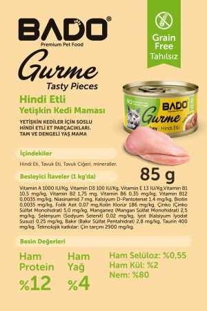 BADO GURME YAŞ YETİŞKİN KEDİ MAMASI HİNDİ ETLİ 85 GR 12 ADET - Görsel 7