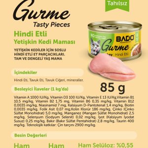 BADO GURME YAŞ YETİŞKİN KEDİ MAMASI HİNDİ ETLİ 85 GR 6 ADET - Görsel 7