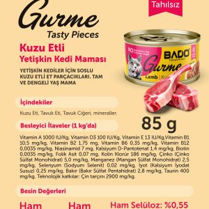 BADO GURME YAŞ YETİŞKİN KEDİ MAMASI KUZU ETLİ 85 GR 12 ADET - Görsel 7
