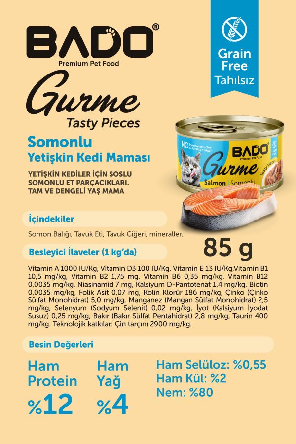 BADO GURME YAŞ YETİŞKİN KEDİ MAMASI SOMONLU 85 GR 12 ADET