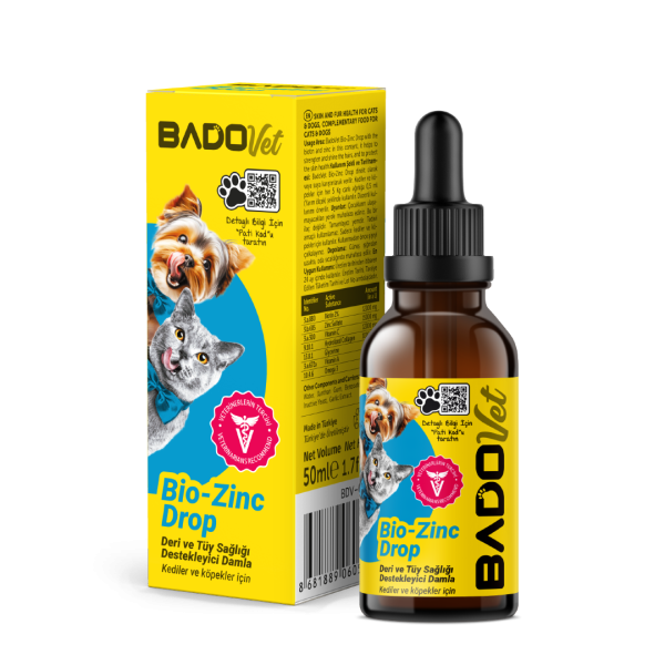 Bado Bio-Zinc Drop Kedi Ve Köpekler İçin Deri ve Tüy Sağlığı Destekleyici Damla 50 ML