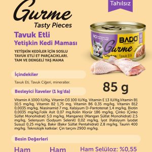 BADO GURME YAŞ YETİŞKİN KEDİ MAMASI TAVUKLU 85 GR 36 ADET - Görsel 7