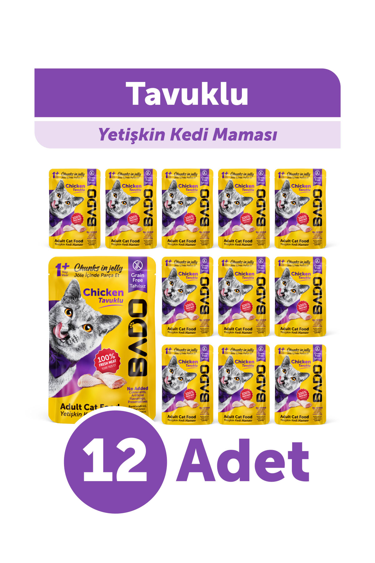 Bado Yetişkin Yaş Kedi Maması Tavuk Etli 85Gr 12