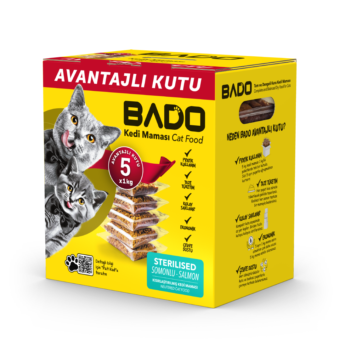 Bado Kısırlaştırılmış Yetişkin Kedi Maması Somonlu 5x1kg - Görsel 2