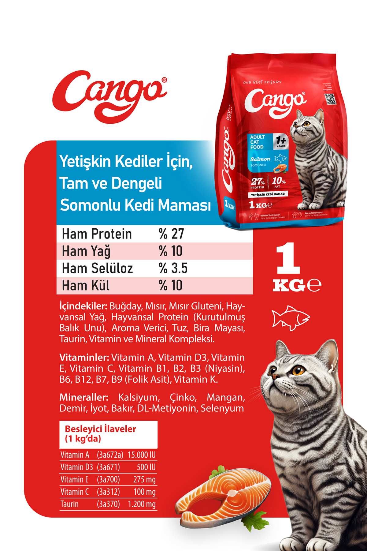 Cango Yetişkin Kedi Maması Somonlu 1 Kg - Görsel 3