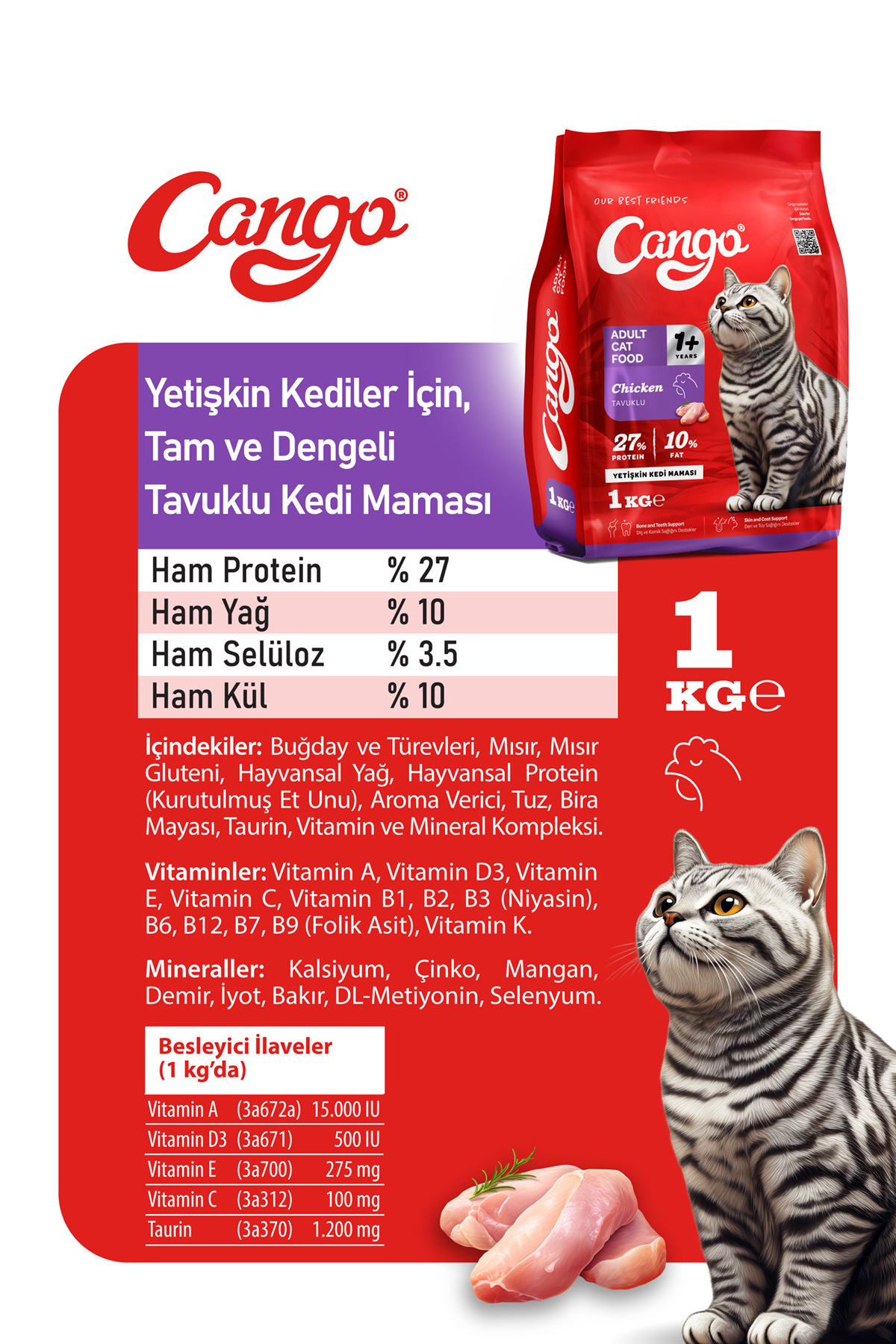 Cango Yetişkin Kedi Maması Tavuk Etli 1 Kg - Görsel 3