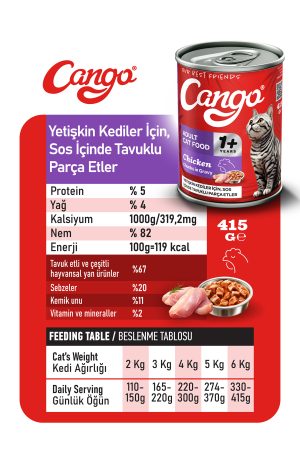 Cango Yetişkin Yaş Kedi Maması Tavuklu 415Gr 36Lı - Görsel 3