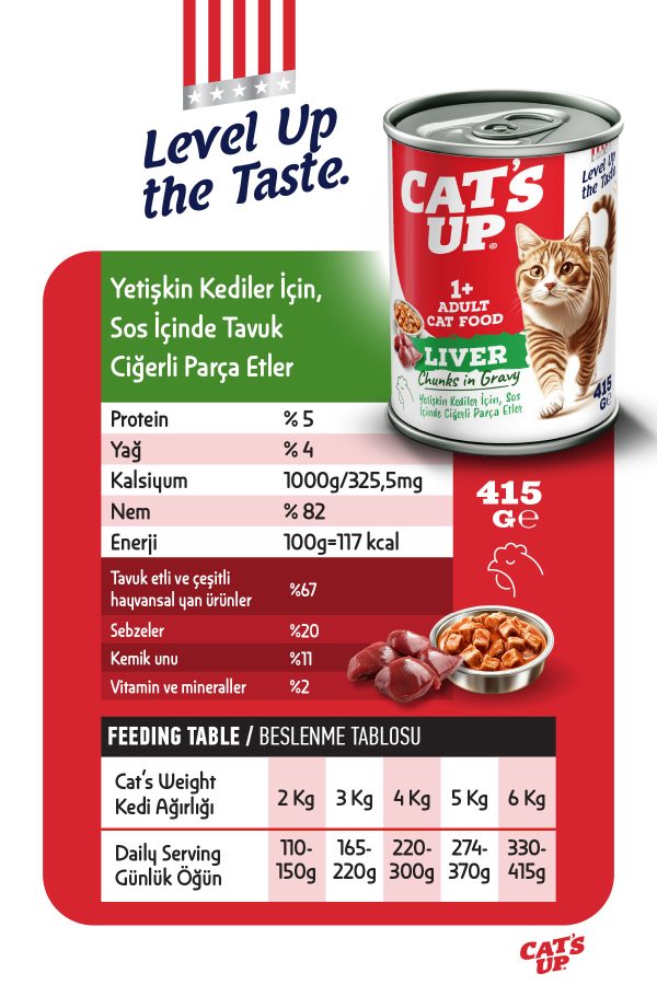 Cats Up Yaş Yetişkin Kedi Maması Ciğerli 415gr 6Lı