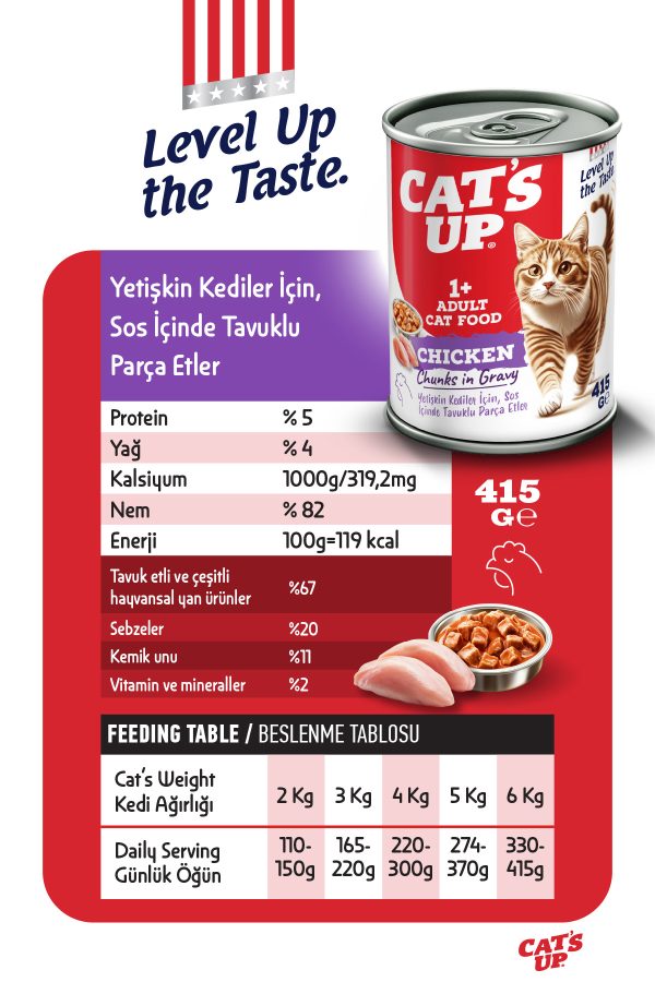 Cats Up Yaş Yetişkin Kedi Maması Tavuklu 415gr 6Lı