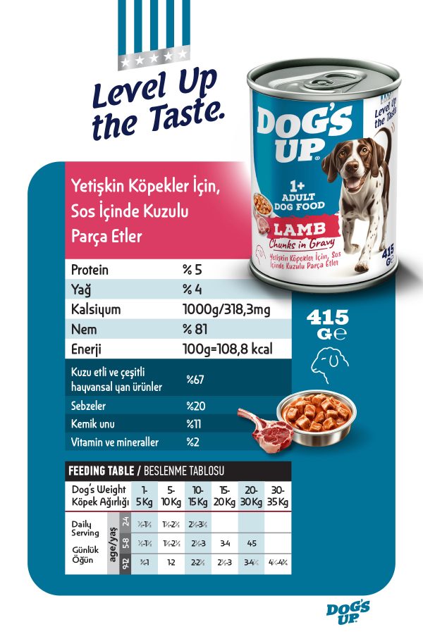 Dogs Up Yaş Yetişkin Köpek Maması Kuzu Etli 415gr 24Lü