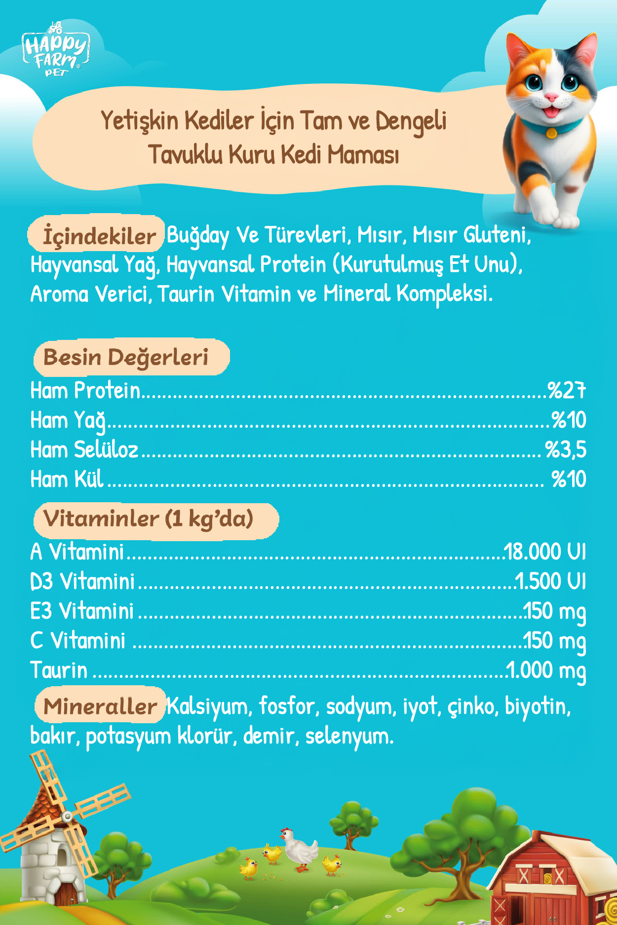 Happy Farm Yavru Kedi Maması Tavuk Etli Kitten 15 KG - Görsel 3