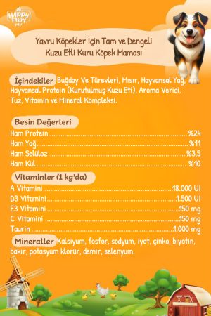 Happy Farm Yavru Köpek Maması Puppy Kuzu Etli 15 KG - Görsel 3