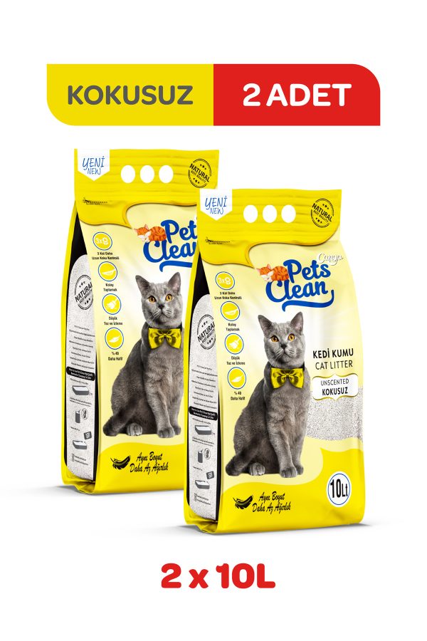 Pets Clean Kedİ Kumu Natural (Kokusuz) 10Lt 2Li