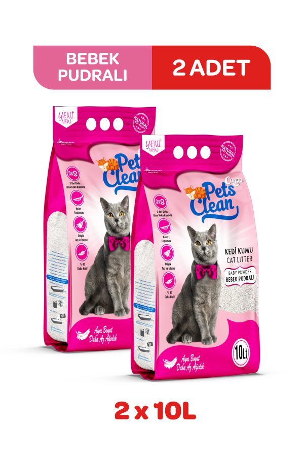 Pets Clean Kedi Kumu Pudralı 10Lt 2Li
