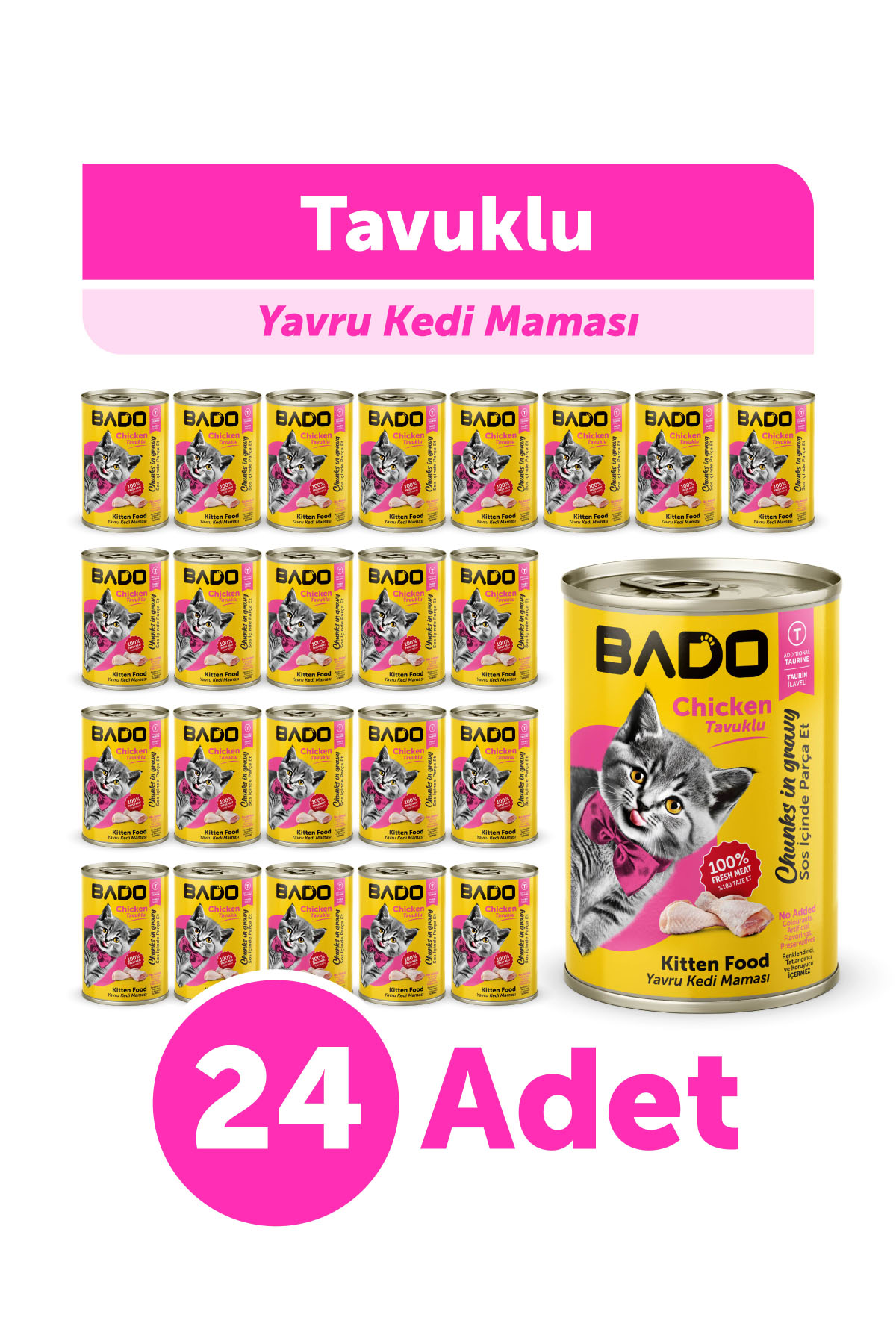 Bado Yavru Kedi Yaş Maması Tavuk Etli 400GR 24Lü - Görsel 1