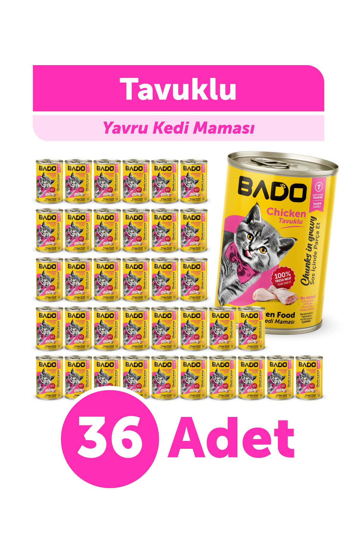Bado Yavru Kedi Yaş Maması Tavuk Etli 400GR 36Lı - Görsel 1