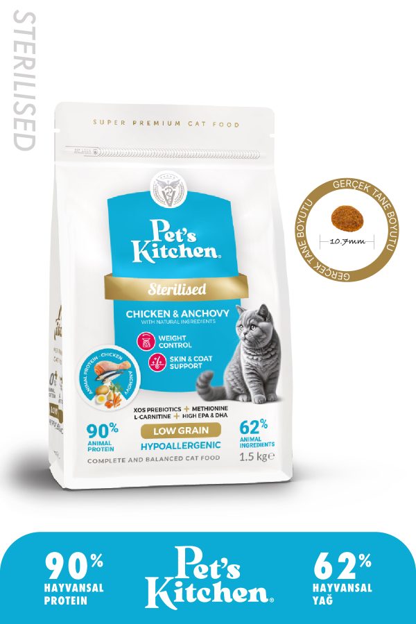 Pet's Kitchen Kısırlaştırılmış Kedi Maması Hamsi ve Tavuk 1,5 Kg