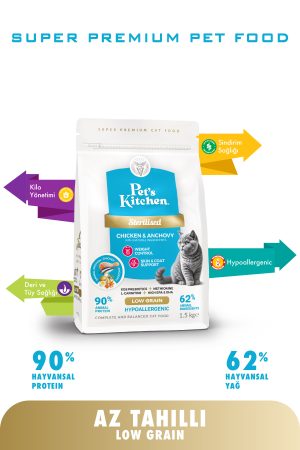 Pet's Kitchen Kısırlaştırılmış Kedi Maması Hamsi ve Tavuk 1,5 Kg - Görsel 2