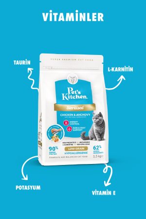 Pet's Kitchen Kısırlaştırılmış Kedi Maması Hamsi ve Tavuk 1,5 Kg - Görsel 4