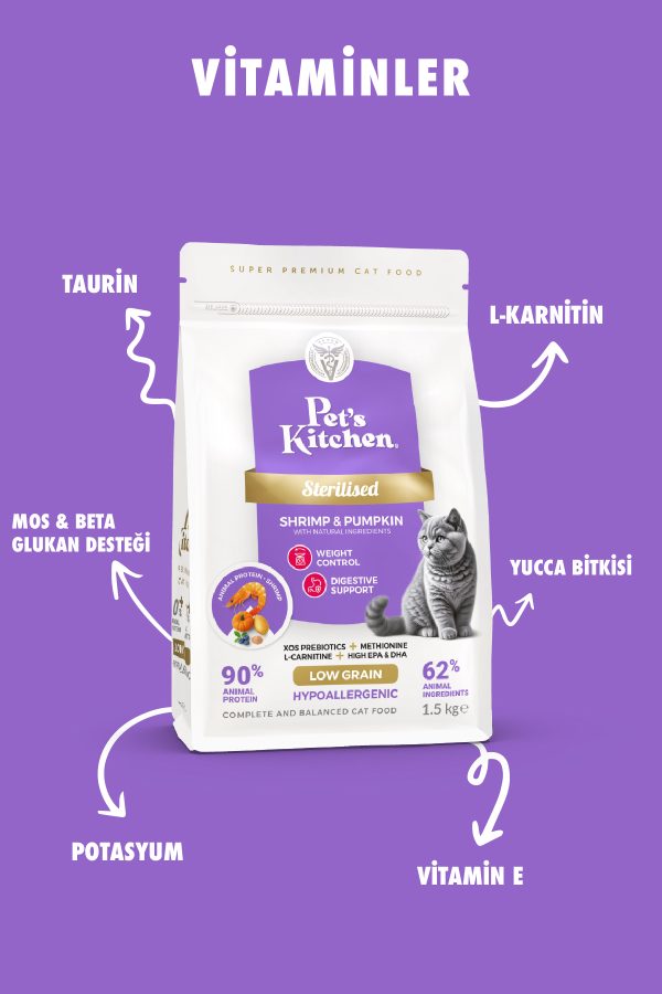 Pet's Kitchen Kısırlaştırılmış Kedi Maması Karides ve Balkabağı 1,5 Kg