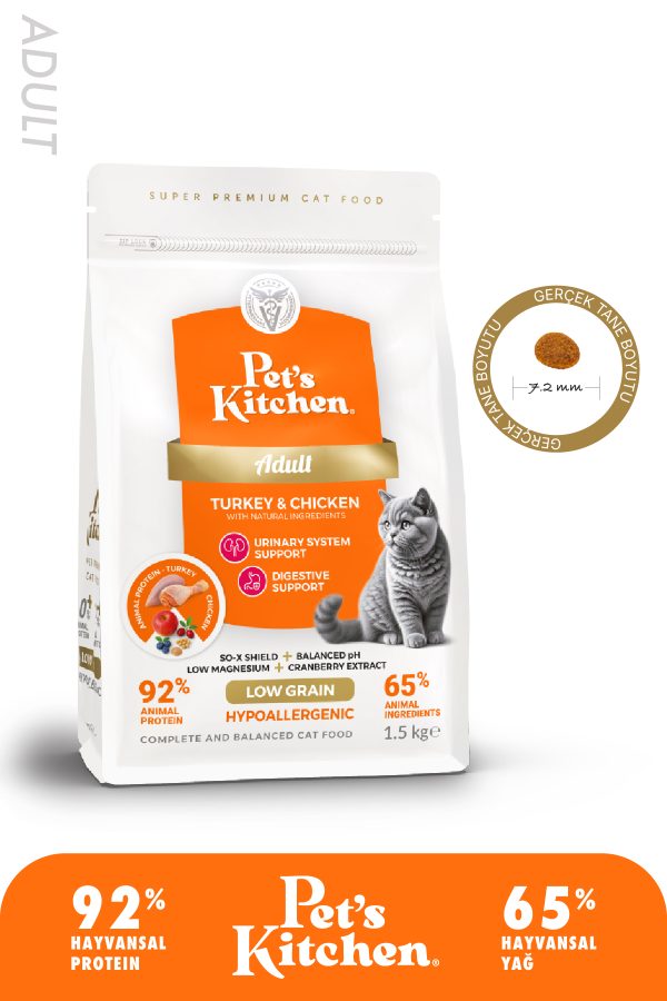Pet's Kitchen Yetişkin Kedi Maması Hindi ve Tavuklu 1,5 Kg