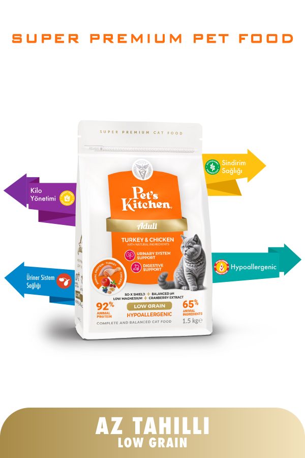 Pet's Kitchen Yetişkin Kedi Maması Hindi ve Tavuklu 1,5 Kg