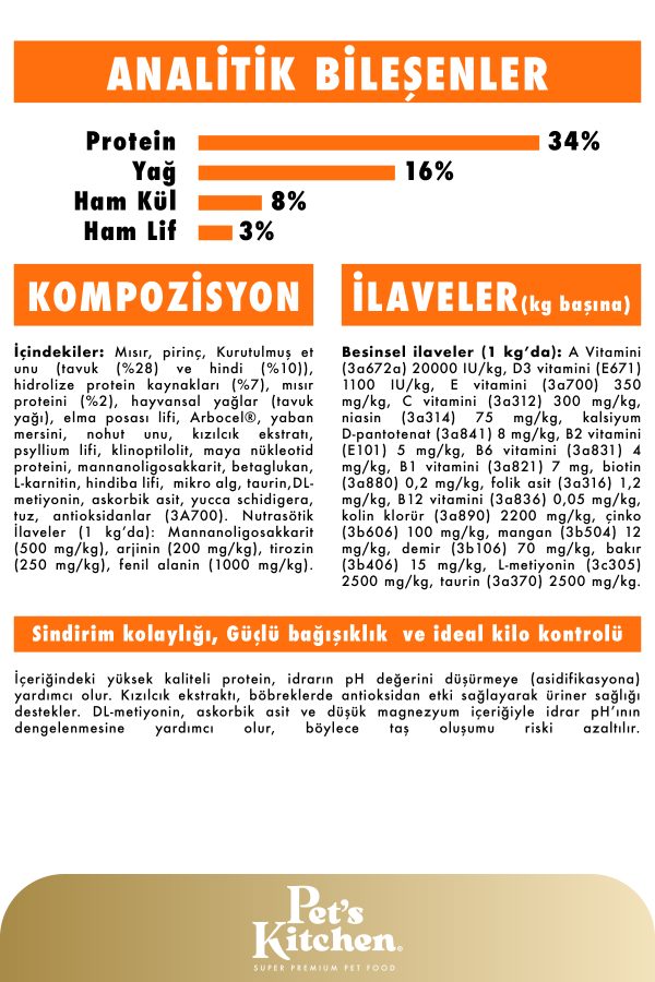 Pet's Kitchen Yetişkin Kedi Maması Hindi ve Tavuklu 1,5 Kg