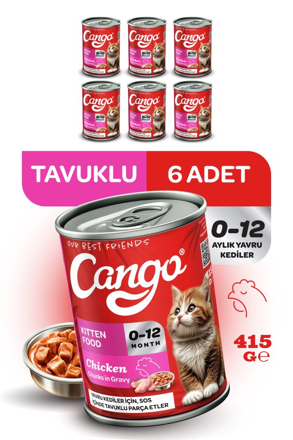 Cango Yavru Yaş Kedi Maması Tavuklu 415Gr 6Lı