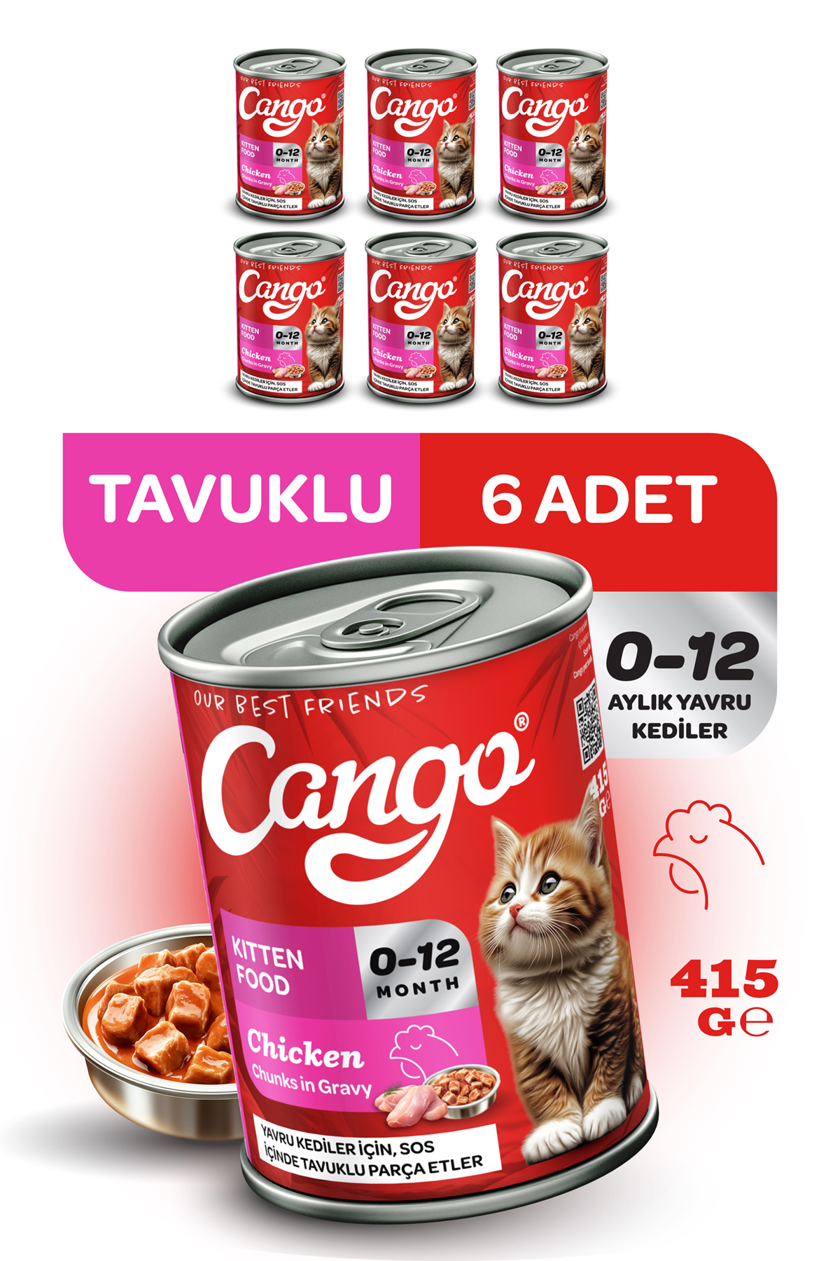 Cango Yavru Yaş Kedi Maması Tavuklu 415Gr 6Lı - Görsel 1