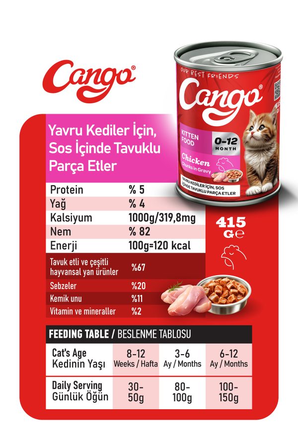 Cango Yavru Yaş Kedi Maması Tavuklu 415Gr 6Lı