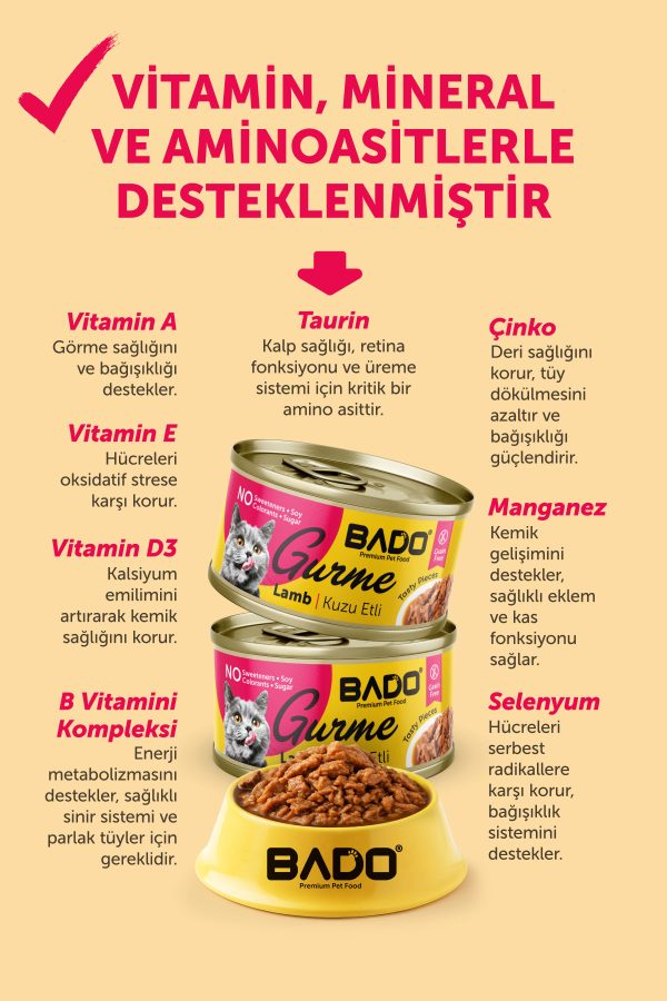 Bado Gurme Yaş Yetişkin Kedi Maması Kuzu Etli 85 Gr