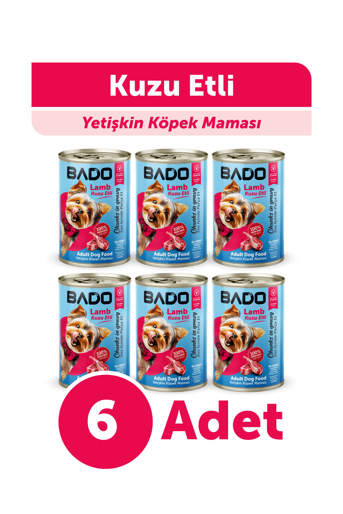 Bado Yaş Köpek Maması Kuzu Etli 400Gr 6Lı - Görsel 1