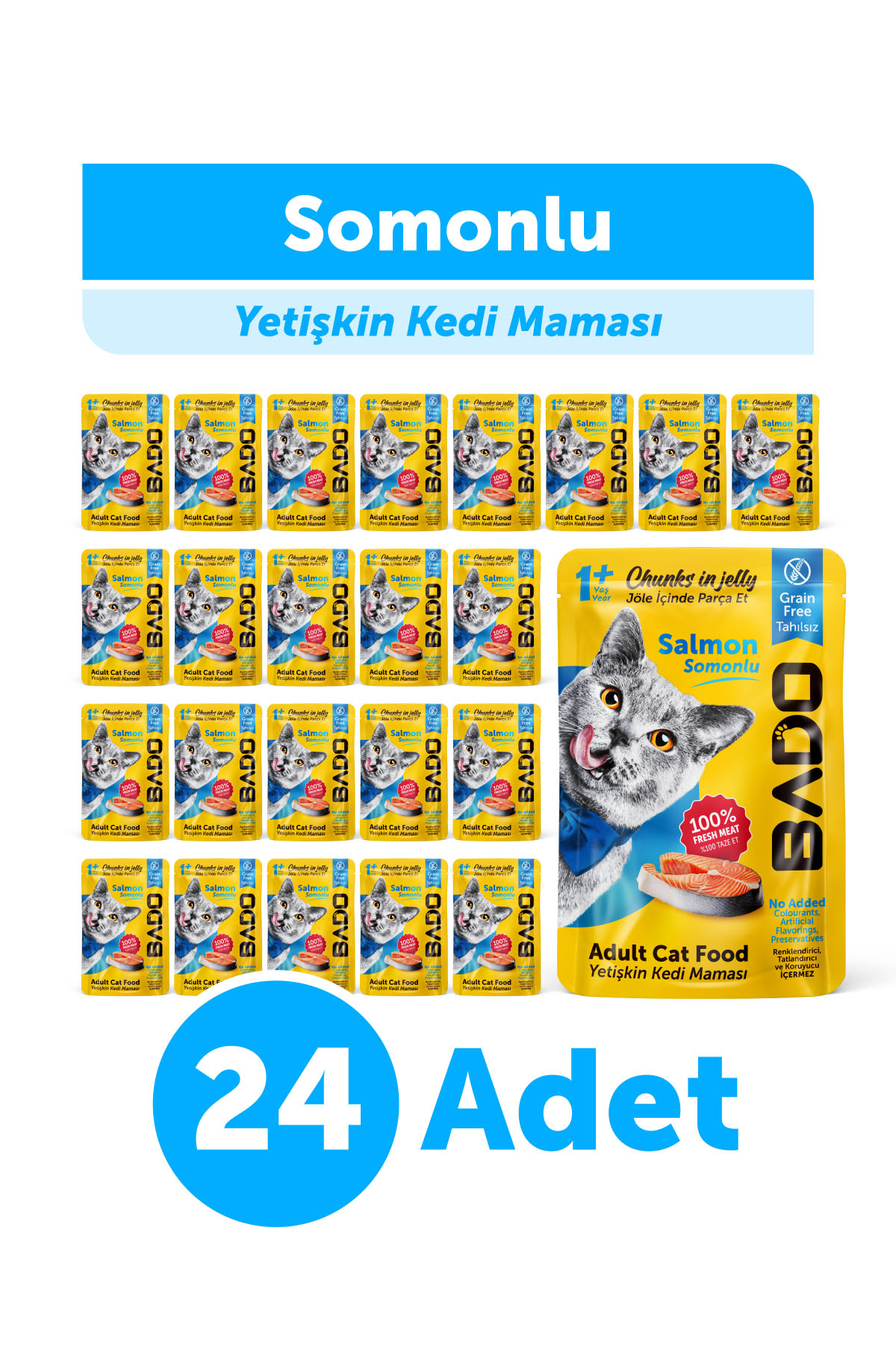 Bado Yetişkin Yaş Kedi Maması Somonlu 85Gr 24