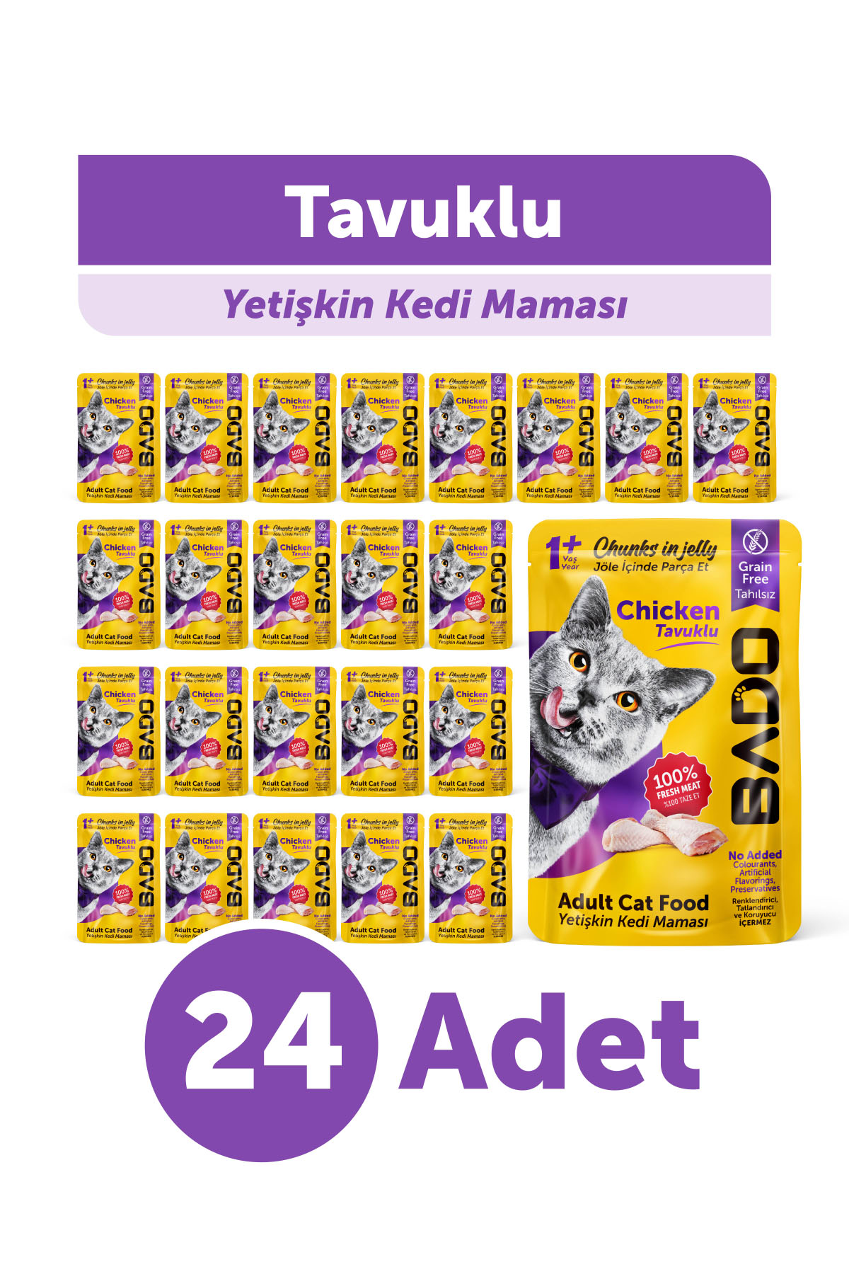 Bado Yetişkin Yaş Kedi Maması Tavuk Etli 85Gr 24
