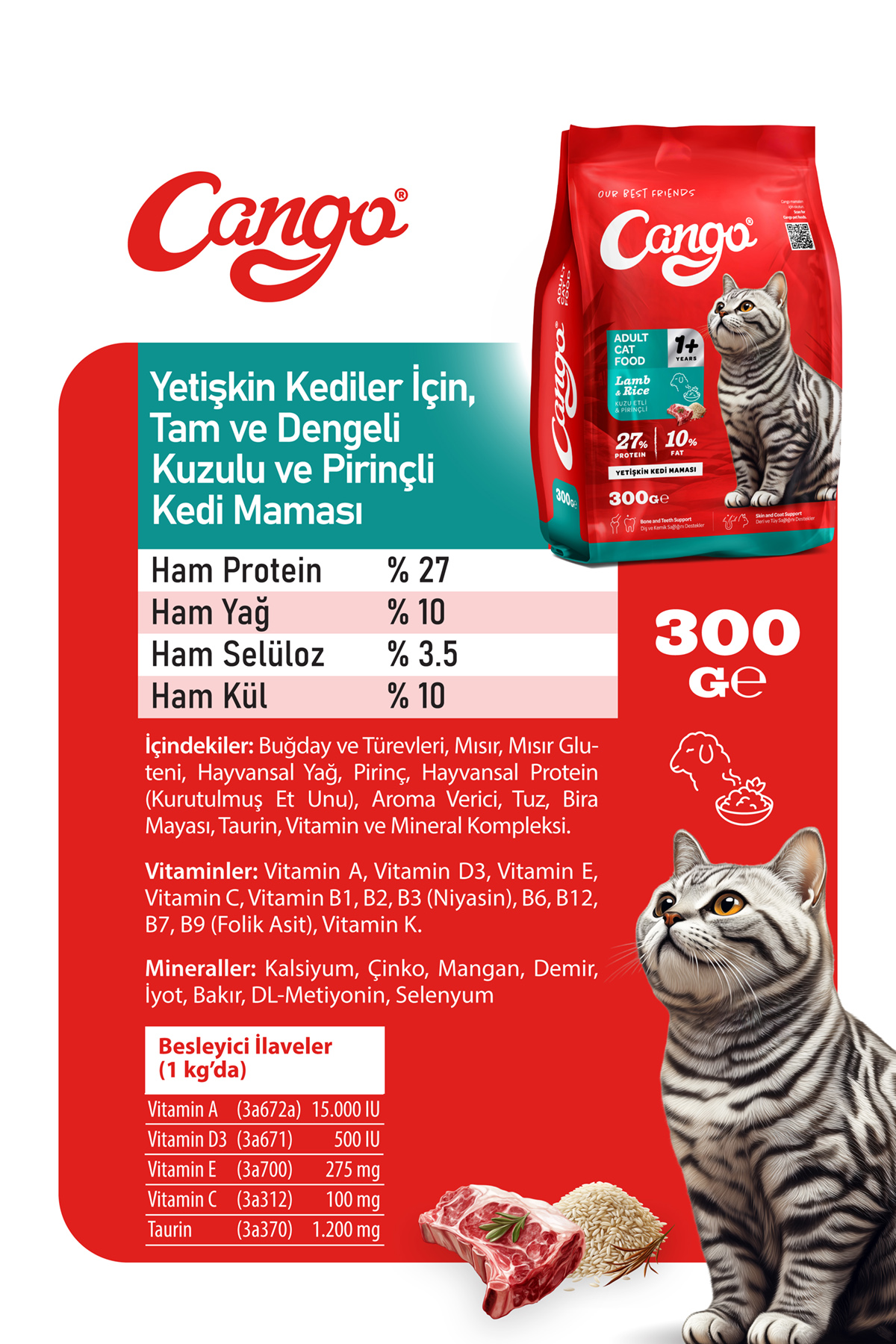 Cango Yetişkin Kedi Maması Kuzu Etli 300Gr - Görsel 3