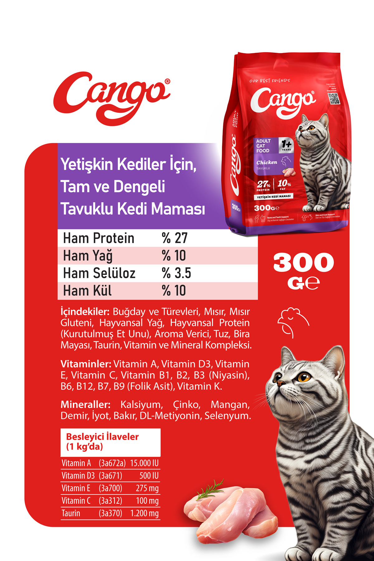 Cango Yetişkin Kedi Maması Tavuklu 300Gr - Görsel 3