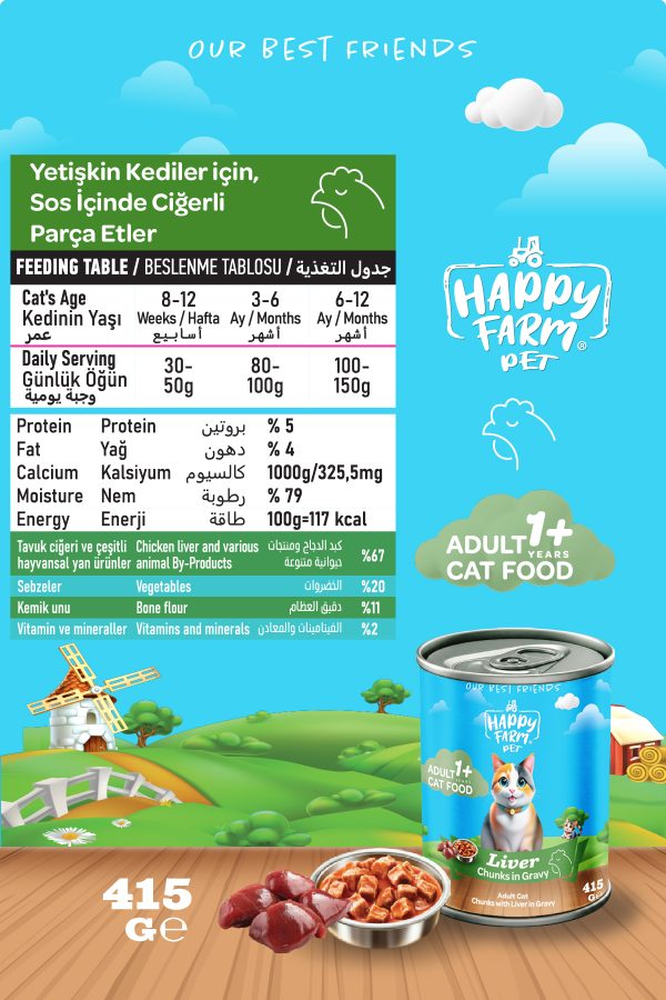 Happy Farm Yaş Kedi Maması Ciğerli 415 Gr 12 Adet
