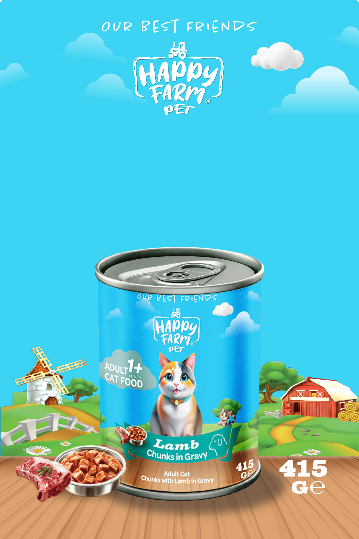Happy Farm Yaş Kedi Maması Kuzu Etli 415 Gr 36 Adet - Görsel 1