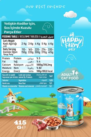 Happy Farm Yaş Kedi Maması Kuzu Etli 415 Gr 12 Adet - Görsel 2