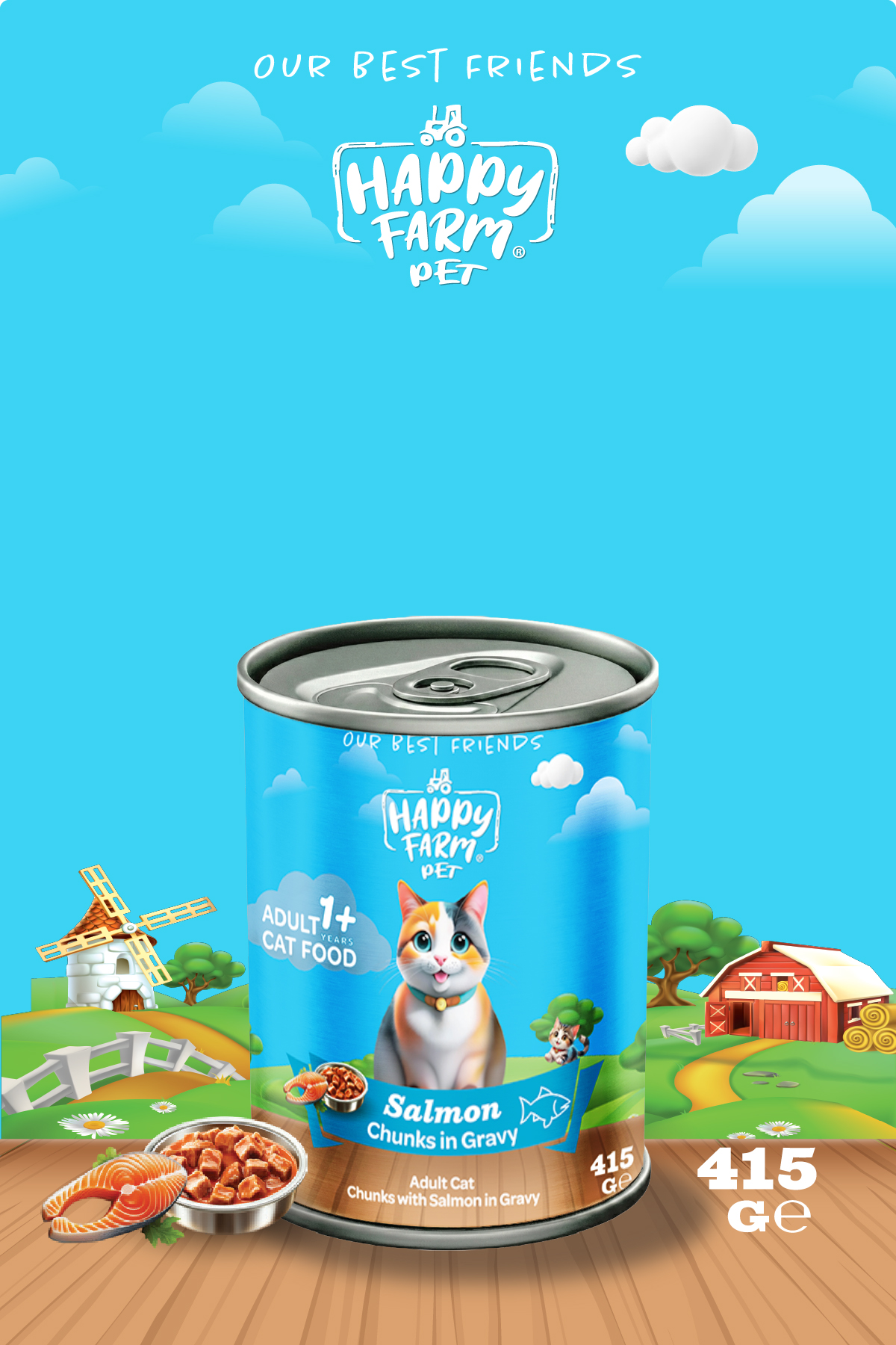 Happy Farm Yaş Kedi Maması Somonlu 415 Gr - Görsel 1