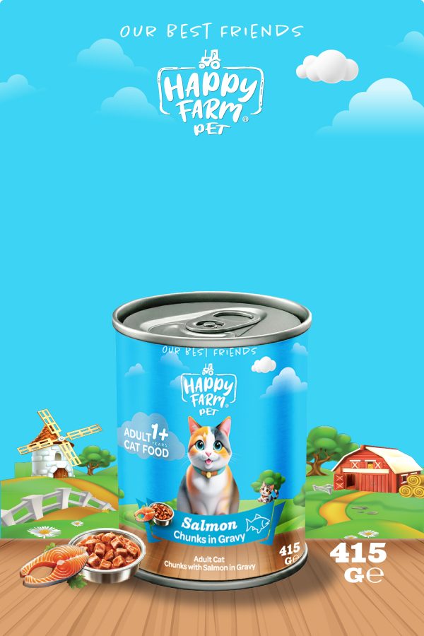 Happy Farm Yaş Kedi Maması Somonlu 415 Gr 12 Adet
