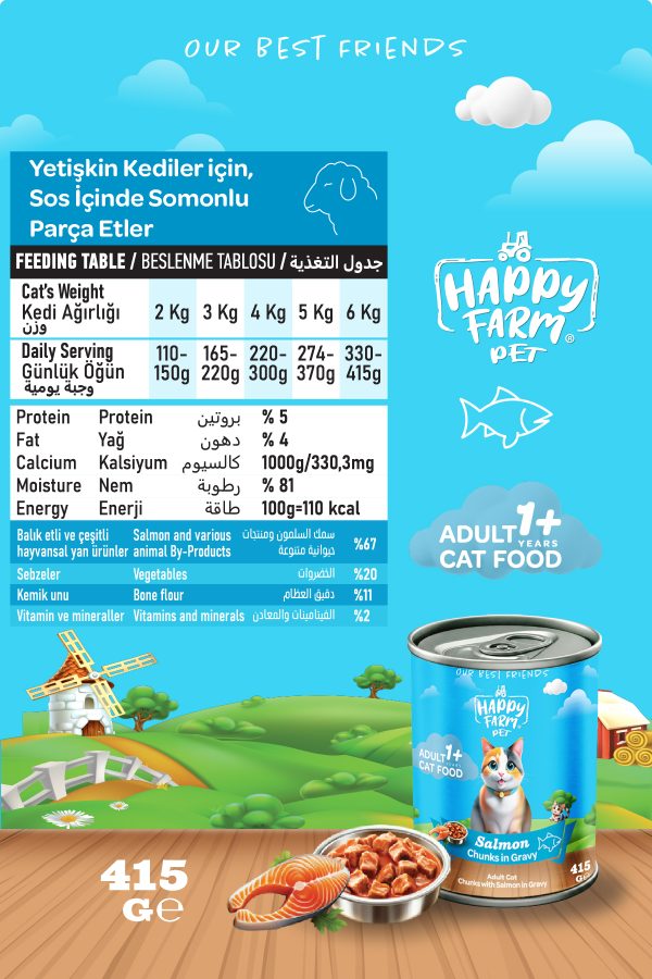 Happy Farm Yaş Kedi Maması Somonlu 415 Gr 12 Adet